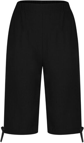 Capri Pants for Women Cotton Linen Casual Summer 2025 Straight Wide Leg Elastic Waist Cropped Trouser with Drawstring in Saudi Arabia