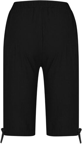 Capri Pants for Women Cotton Linen Casual Summer 2025 Straight Wide Leg Elastic Waist Cropped Trouser with Drawstring in Saudi Arabia