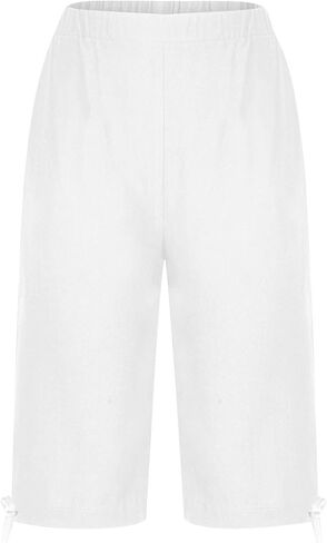 Capri Pants for Women Cotton Linen Casual Summer 2025 Straight Wide Leg Elastic Waist Cropped Trouser with Drawstring in Saudi Arabia