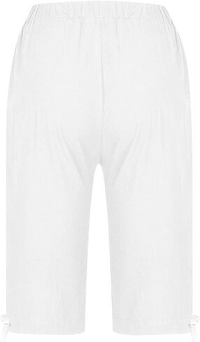 Capri Pants for Women Cotton Linen Casual Summer 2025 Straight Wide Leg Elastic Waist Cropped Trouser with Drawstring in Saudi Arabia