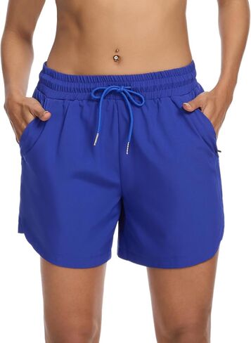 SILKWORLD Women's 5'' Swim Board Shorts 2 in 1 High Waisted Quick Dry Summer Swimming Swimsuit Bottoms with Zipper Pocket in Saudi Arabia