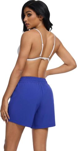 SILKWORLD Women's 5'' Swim Board Shorts 2 in 1 High Waisted Quick Dry Summer Swimming Swimsuit Bottoms with Zipper Pocket in Saudi Arabia