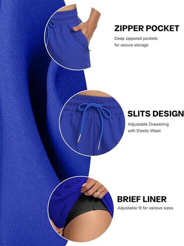SILKWORLD Women's 5'' Swim Board Shorts 2 in 1 High Waisted Quick Dry Summer Swimming Swimsuit Bottoms with Zipper Pocket in Saudi Arabia