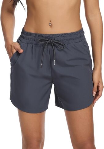 SILKWORLD Women's 5'' Swim Board Shorts 2 in 1 High Waisted Quick Dry Summer Swimming Swimsuit Bottoms with Zipper Pocket in Saudi Arabia
