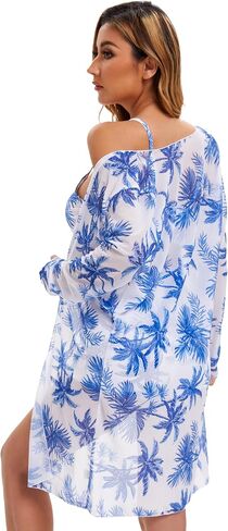 Yknktstc Womens 3 Pieces Bikini Set Swimsuit Tropical Beach Cover up Kimono Swimwear Bathing Suit with Boy Shorts in Saudi Arabia