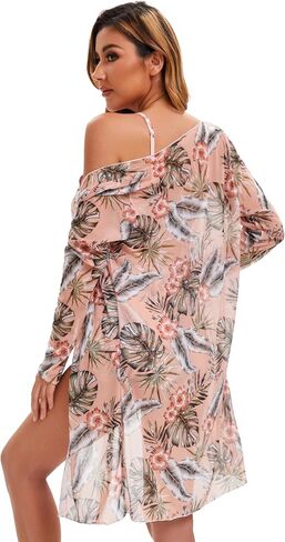 Yknktstc Womens 3 Pieces Bikini Set Swimsuit Tropical Beach Cover up Kimono Swimwear Bathing Suit with Boy Shorts in Saudi Arabia