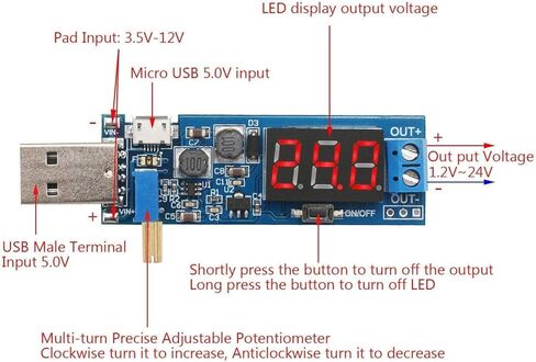 2 Pack USB Buck Boost Converter 3.5V-12V to 1.2V-24V DC-DC Step Up Step Down Power Supply Module Voltage Regulator 5V to 3.3V 9V 12V 18V in Kuwait