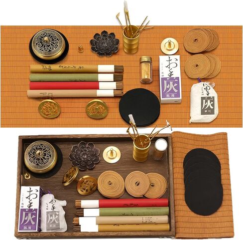 31 Pcs Powder Incense Burner Set, Brass Incense Making Kit, Chinese Incense Burner Powder Set Includes Holder/Stick/Cone/Coil/Ash Catcher Tray, Gift for Yoga and Meditation (31) in Saudi Arabia