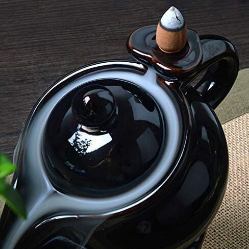 Zuny Home Decorekettle Design إسقاط الدخان النافورة النافورة حامل البخور - عرض ديكور الحرف اليدوية الهندية مع 10 مخاريط مجانية (أسود) in Saudi Arabia