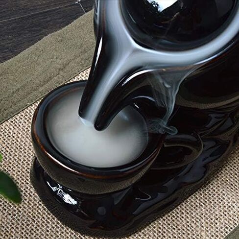 Zuny Home Decorekettle Design إسقاط الدخان النافورة النافورة حامل البخور - عرض ديكور الحرف اليدوية الهندية مع 10 مخاريط مجانية (أسود) in Saudi Arabia