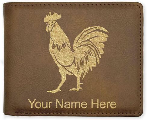 LaserGram Faux Leather Bi-Fold Wallet, Rooster, Personalized Engraving Included (Rustic with Gold) in Saudi Arabia
