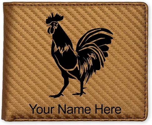 LaserGram Faux Leather Bi-Fold Wallet, Rooster, Personalized Engraving Included (Rustic with Gold) in Saudi Arabia
