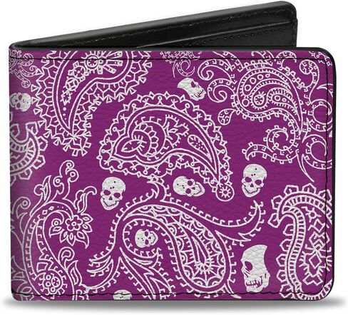 محفظة الرجال للرجال ، bifold ، جماجم باندانا الأرجواني الأبيض ، جلد نباتي ، متعدد ، 4.0 "× 3.5" in Saudi Arabia