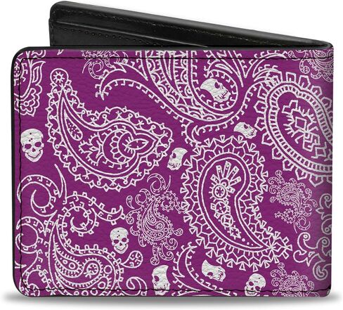 محفظة الرجال للرجال ، bifold ، جماجم باندانا الأرجواني الأبيض ، جلد نباتي ، متعدد ، 4.0 "× 3.5" in Saudi Arabia