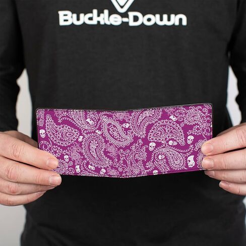 محفظة الرجال للرجال ، bifold ، جماجم باندانا الأرجواني الأبيض ، جلد نباتي ، متعدد ، 4.0 "× 3.5" in Saudi Arabia