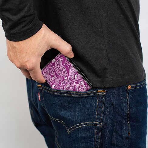 محفظة الرجال للرجال ، bifold ، جماجم باندانا الأرجواني الأبيض ، جلد نباتي ، متعدد ، 4.0 "× 3.5" in Saudi Arabia