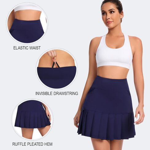 Soneven Women Knee Length Tennis Skort with Pockets High Waisted Long Athletic Golf Skirt Ruffle Pleated Dressy Casual Summer in Saudi Arabia
