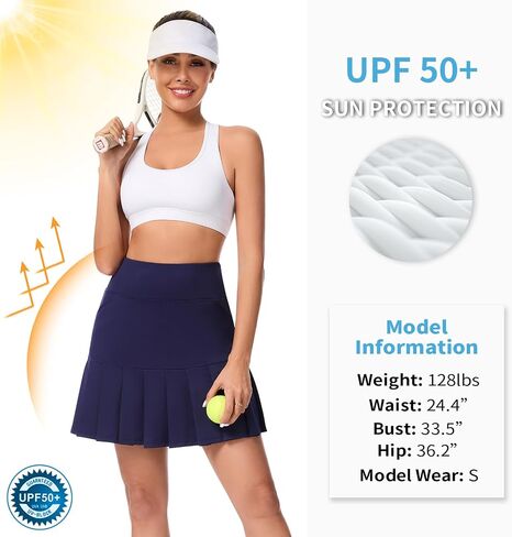Soneven Women Knee Length Tennis Skort with Pockets High Waisted Long Athletic Golf Skirt Ruffle Pleated Dressy Casual Summer in Saudi Arabia