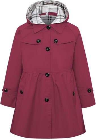 Betusline Girl's Trench Coat, Single Breasted Windbreaker Hoodie Jacket Dress Coat Outerwear for Girl,1# Pink,6-7 Years = Tag 130 in Saudi Arabia