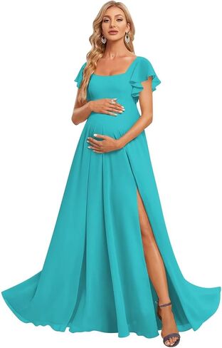 فساتين الأمومة في الرقبة المربعة لالتقاط الصور مع ثوب الحمل الشيفون الشيفون الشاق للثبات للاستحمام الطفل AD132 in Kuwait