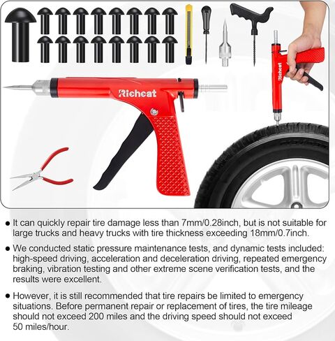 Tubeless Tire Puncture Repair Kit with Mushroom Plug, repairs punctures and flat tires for motorcycles, cars, trucks, ATVs,Gun Puncture Repair Kit in Saudi Arabia