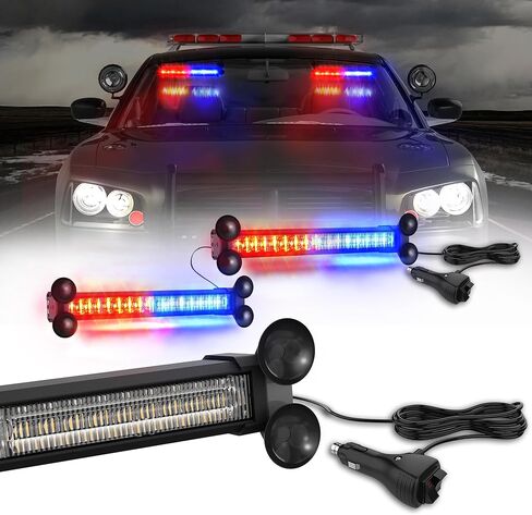 Emergency LED Strobe Traffic Advisor Lights Bar, Car Windshield Hazard Safety Warning Directional Flashing light w/Suction Cups Split Mount for Vehicle Trucks Volunteer, 2x12inch, Red Blue in Kuwait