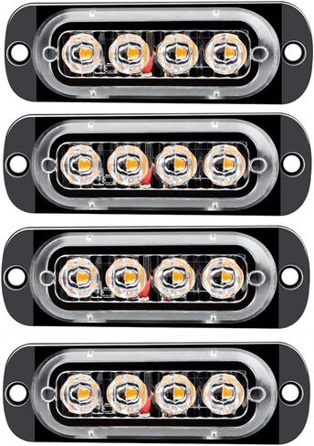 4 PCS/Set 12-24V Warning Lights, 4 LEDs Car Truck Emergency Beacon Warning Hazard Flash Strobe Light, Waterproof Clear Lens Red Light in Saudi Arabia