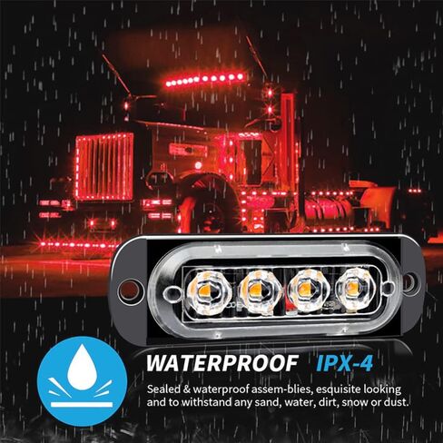 4 PCS/Set 12-24V Warning Lights, 4 LEDs Car Truck Emergency Beacon Warning Hazard Flash Strobe Light, Waterproof Clear Lens Red Light in Saudi Arabia
