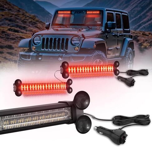 Emergency LED Strobe Traffic Advisor Lights Bar, Car Windshield Hazard Safety Warning Directional Flashing light w/Suction Cups Split Mount for Vehicle Trucks Volunteer, 2x12inch, Red Blue in Kuwait