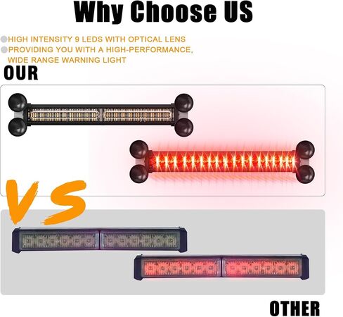 Emergency LED Strobe Traffic Advisor Lights Bar, Car Windshield Hazard Safety Warning Directional Flashing light w/Suction Cups Split Mount for Vehicle Trucks Volunteer, 2x12inch, Red Blue in Kuwait