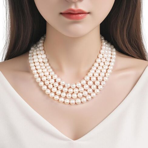 Real Pearl Necklaces for Women, Freshwater Cultured Pearl - 9-10mm AAAA+ Grade Natural Pearls Jewelry Gift with Sterling Silver Clasp in Saudi Arabia