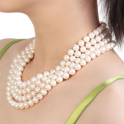 Real Pearl Necklaces for Women, Freshwater Cultured Pearl - 9-10mm AAAA+ Grade Natural Pearls Jewelry Gift with Sterling Silver Clasp in Saudi Arabia