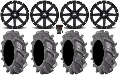 حزمة - 9 عناصر: MSA Black Clutch 14 "عجلات ATV 28" BKT في 171 إطارات [4x110 نمط الترباس 10mmx1.25 Lug Kit] in Kuwait
