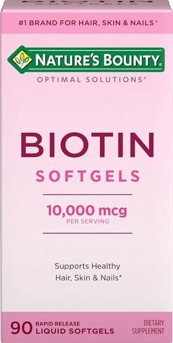Nature's Bounty Biotin 10000mcg Supplement, Supports Healthy Hair, Skin and Nails, Optimal Solutions Hair Vitamin with Biotin, 90 Rapid Release Liquid Softgels in Saudi Arabia