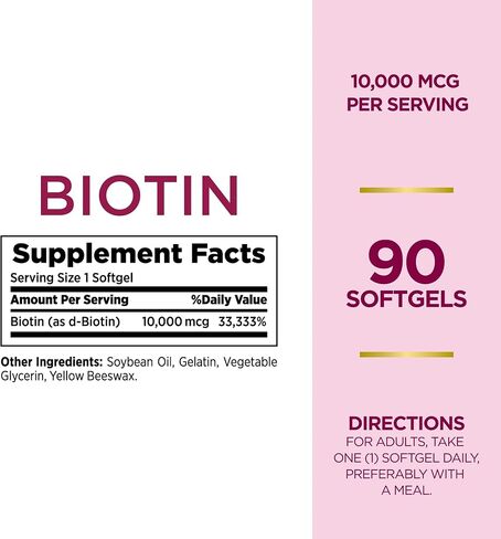 Nature's Bounty Biotin 10000mcg Supplement, Supports Healthy Hair, Skin and Nails, Optimal Solutions Hair Vitamin with Biotin, 90 Rapid Release Liquid Softgels in Saudi Arabia