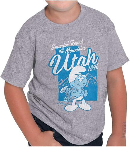 Brisco Brands Smurfs Cartoon American States Crewneck T Shirts Boy Girl in Kuwait