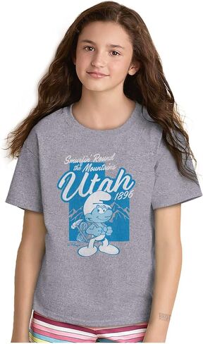 Brisco Brands Smurfs Cartoon American States Crewneck T Shirts Boy Girl in Kuwait