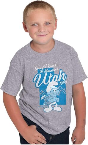 Brisco Brands Smurfs Cartoon American States Crewneck T Shirts Boy Girl in Kuwait