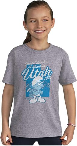 Brisco Brands Smurfs Cartoon American States Crewneck T Shirts Boy Girl in Kuwait