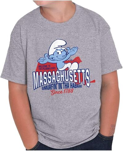 Brisco Brands Smurfs Cartoon American States Crewneck T Shirts Boy Girl in Kuwait
