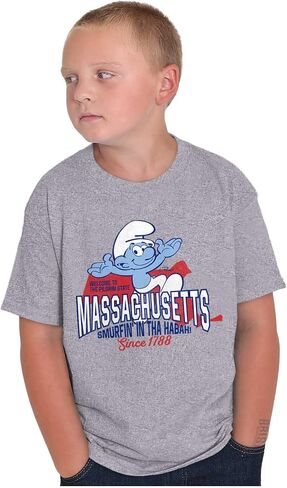 Brisco Brands Smurfs Cartoon American States Crewneck T Shirts Boy Girl in Kuwait