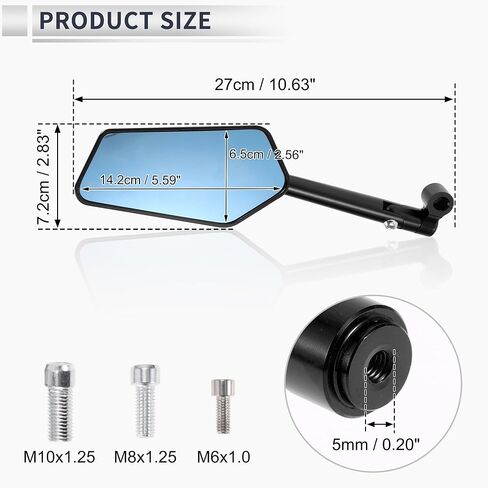1SET Universal دراجة نارية خلفية المرايا المرايا القابلة للتعديل نهاية الشريط الجانبي MOUNT M8/M10 شكل سبيكة الألومنيوم الأسود الأسود in Kuwait