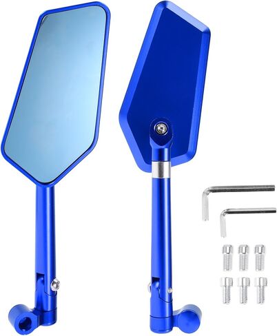 1set Universal Motorcycle Rear View Mirrors Adjustable Bar End Side Mirrors Mount M8/M10 Blue Aluminum Alloy Prismatic Shape in Saudi Arabia