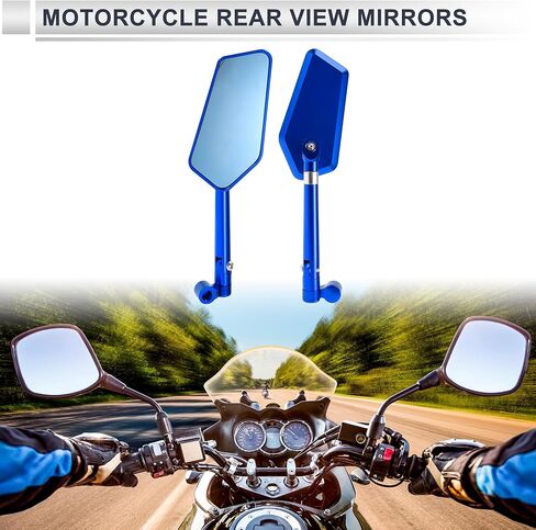 1set Universal Motorcycle Rear View Mirrors Adjustable Bar End Side Mirrors Mount M8/M10 Blue Aluminum Alloy Prismatic Shape in Saudi Arabia
