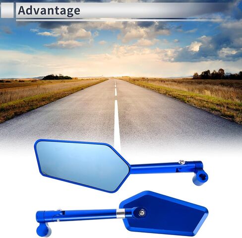 1set Universal Motorcycle Rear View Mirrors Adjustable Bar End Side Mirrors Mount M8/M10 Blue Aluminum Alloy Prismatic Shape in Saudi Arabia