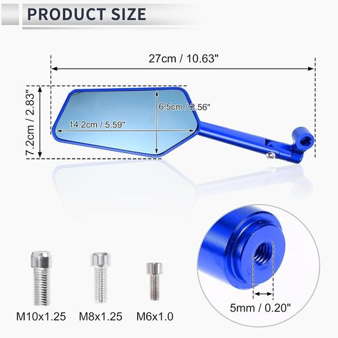 1set Universal Motorcycle Rear View Mirrors Adjustable Bar End Side Mirrors Mount M8/M10 Blue Aluminum Alloy Prismatic Shape in Saudi Arabia