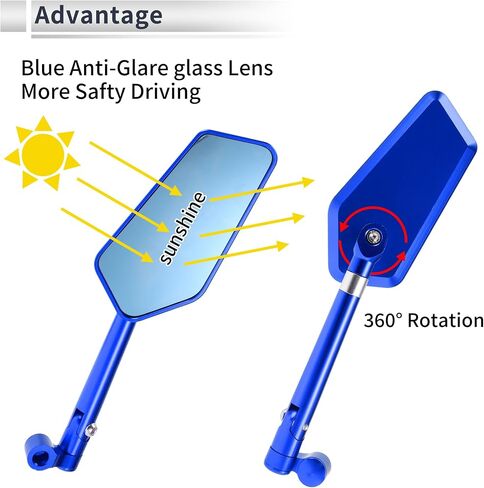 1set Universal Motorcycle Rear View Mirrors Adjustable Bar End Side Mirrors Mount M8/M10 Blue Aluminum Alloy Prismatic Shape in Saudi Arabia