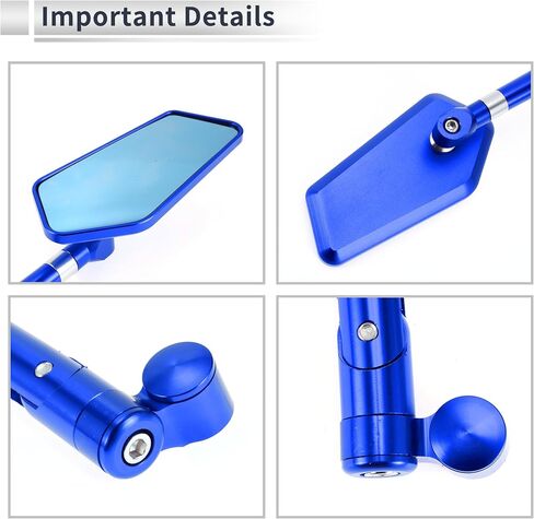 1set Universal Motorcycle Rear View Mirrors Adjustable Bar End Side Mirrors Mount M8/M10 Blue Aluminum Alloy Prismatic Shape in Saudi Arabia