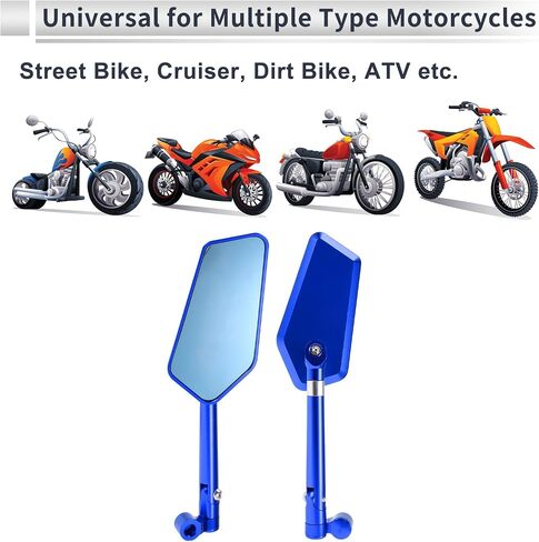 1set Universal Motorcycle Rear View Mirrors Adjustable Bar End Side Mirrors Mount M8/M10 Blue Aluminum Alloy Prismatic Shape in Saudi Arabia