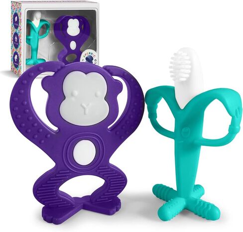 مجموعة ألعاب تسنين للأطفال - عضاضة قرد الموز وفرشاة أسنان - مجموعة تسنين آمنة ومتينة - لعبة تسنين الموز للأطفال - ألعاب تسنين ذات أنسجة مختلفة وتصميم تعليمي in Kuwait